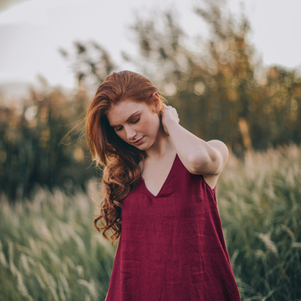 
                      
                        Minimalist Linen Maxi Dress with V-neck - VisibleArtShop
                      
                    