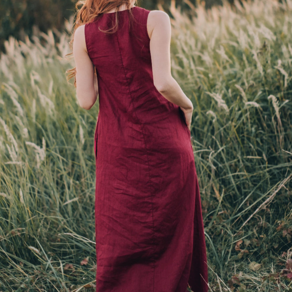 
                      
                        Minimalist Linen Maxi Dress with V-neck, VisibleArtShop
                      
                    