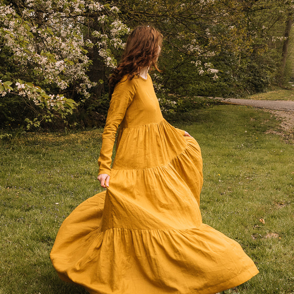 
                      
                        Bohemian Linen Dress in Mustard - VisibleArtShop
                      
                    