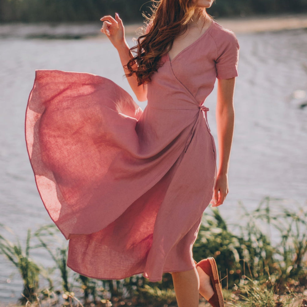 Full Wrap Dress, Linen Midi Dress, Wrap Linen Dress, Linen Summer Dress - V-neck Linen Dress - Plus Size Dress for Women, S / Light Blue Full Wrap Dress, Linen Midi Dress, Wrap Linen Dress, Linen Summer Dress - V-neck Linen Dress - Plus Size Dress for Women, S / Light Blue