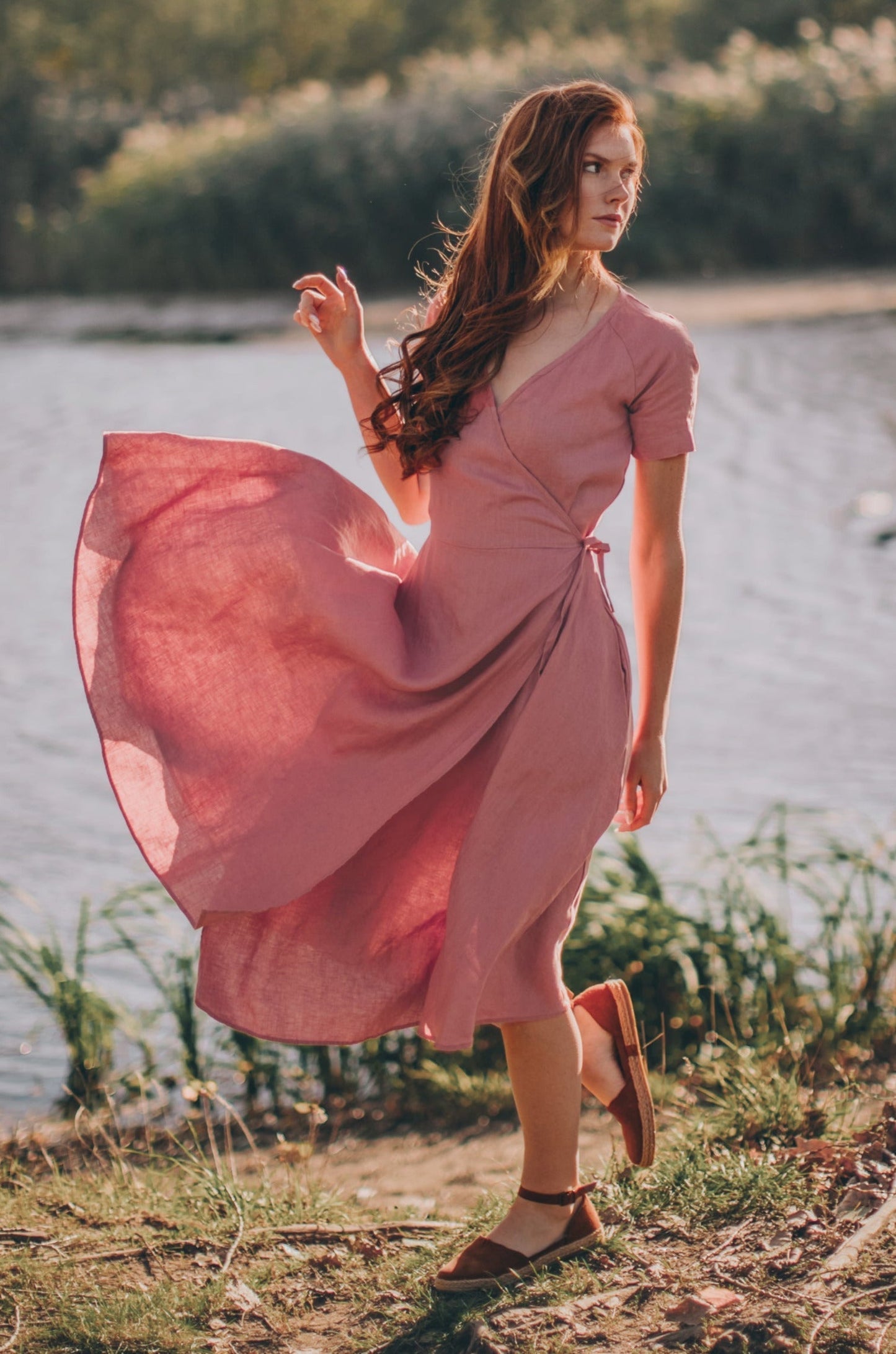 Full Wrap Dress, Linen Midi Dress, Wrap Linen Dress, Linen Summer Dress - V-neck Linen Dress - Plus Size Dress for Women, S / Light Blue Full Wrap Dress, Linen Midi Dress, Wrap Linen Dress, Linen Summer Dress - V-neck Linen Dress - Plus Size Dress for Women, S / Light Blue