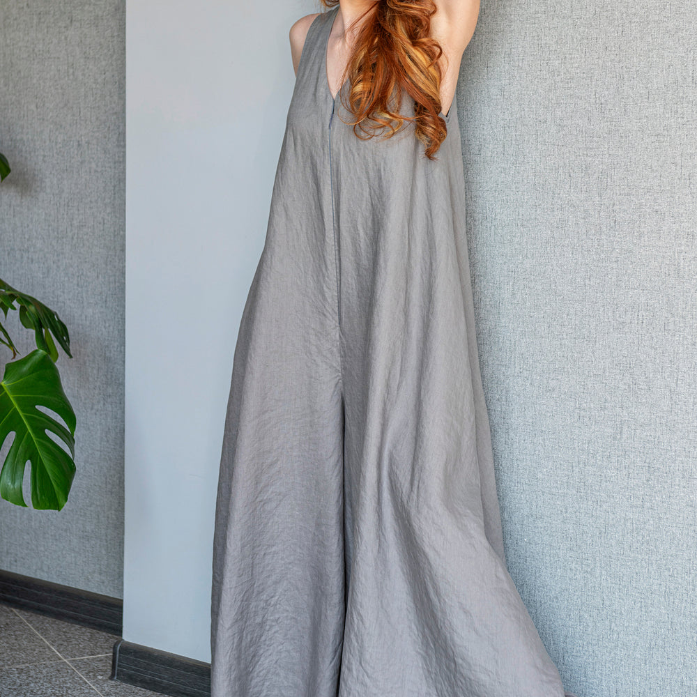 Summer Linen Jumpsuit Dress - VisibleArtShop