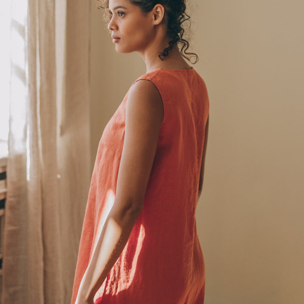 
                      
                        Minimalist Linen Maxi Dress with V-neck, VisibleArtShop
                      
                    
