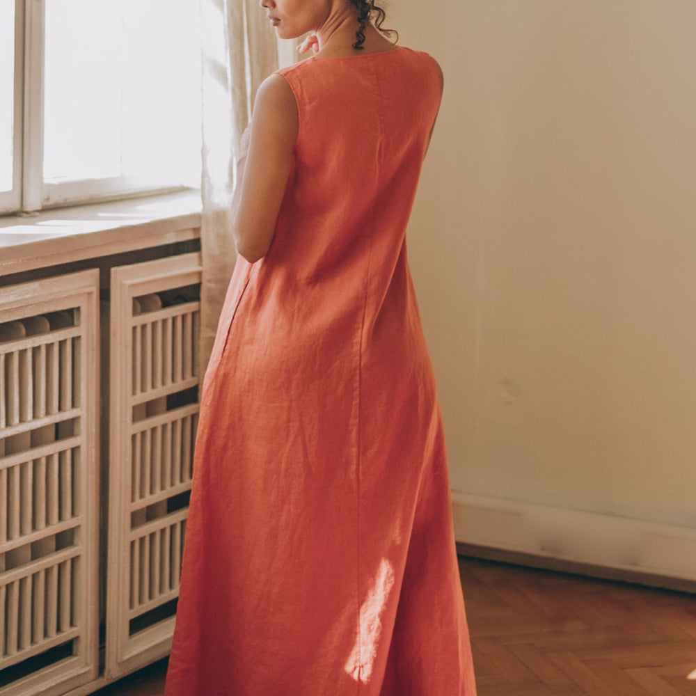 
                      
                        Minimalist Linen Maxi Dress with V-neck, VisibleArtShop
                      
                    