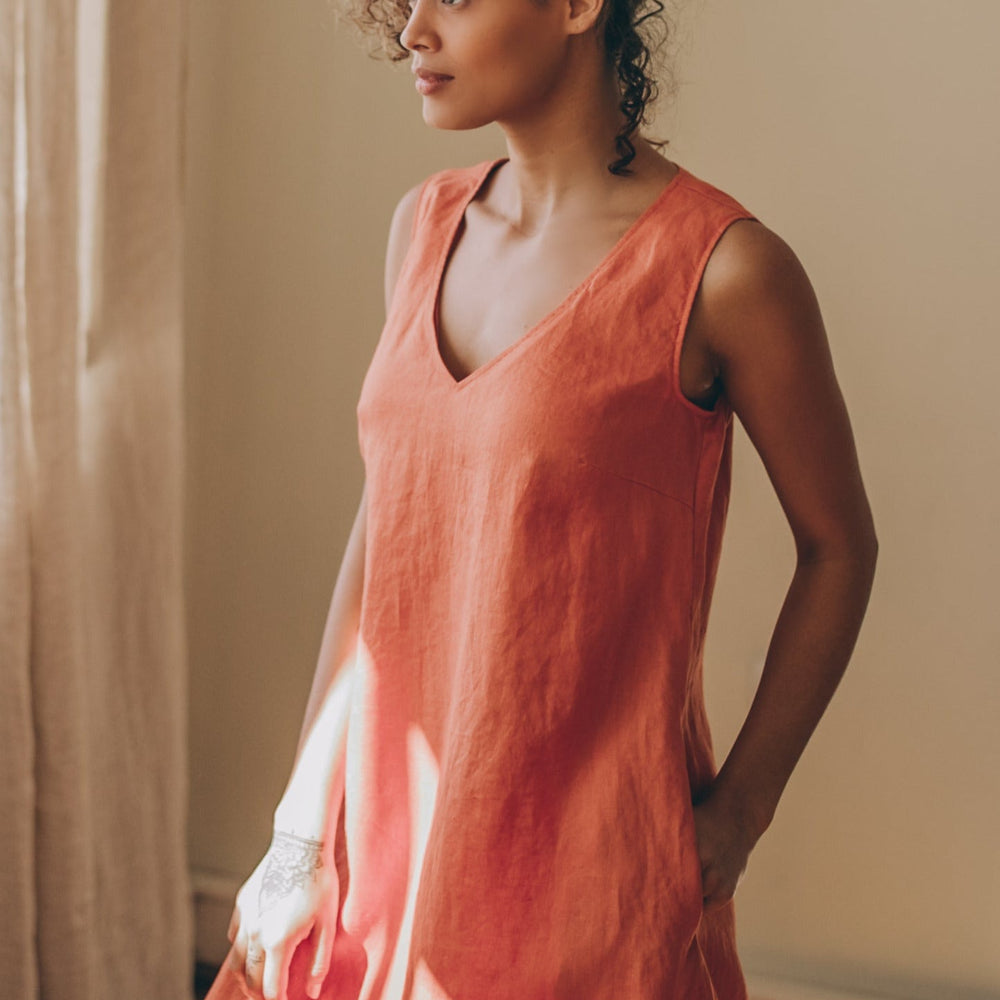 
                      
                        Minimalist Linen Maxi Dress with V-neck, VisibleArtShop
                      
                    