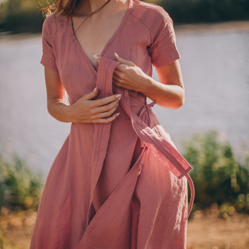 
                      
                        Midi Length Linen Wrap Dress - VisibleArtShop
                      
                    