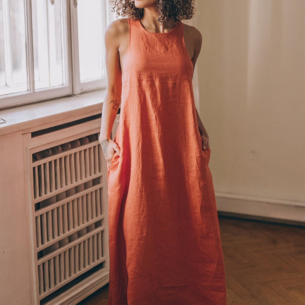 
                      
                        Minimalist Linen Dress with Pleat Detail, VisibleArtShop
                      
                    