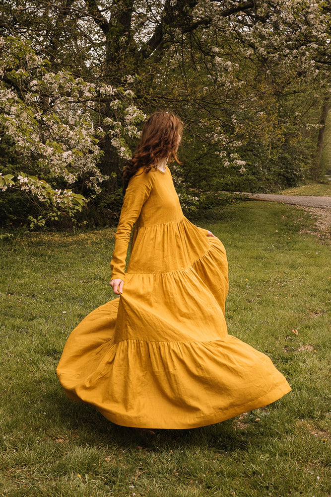 Bohemian Linen Dress in Mustard - VisibleArtShop