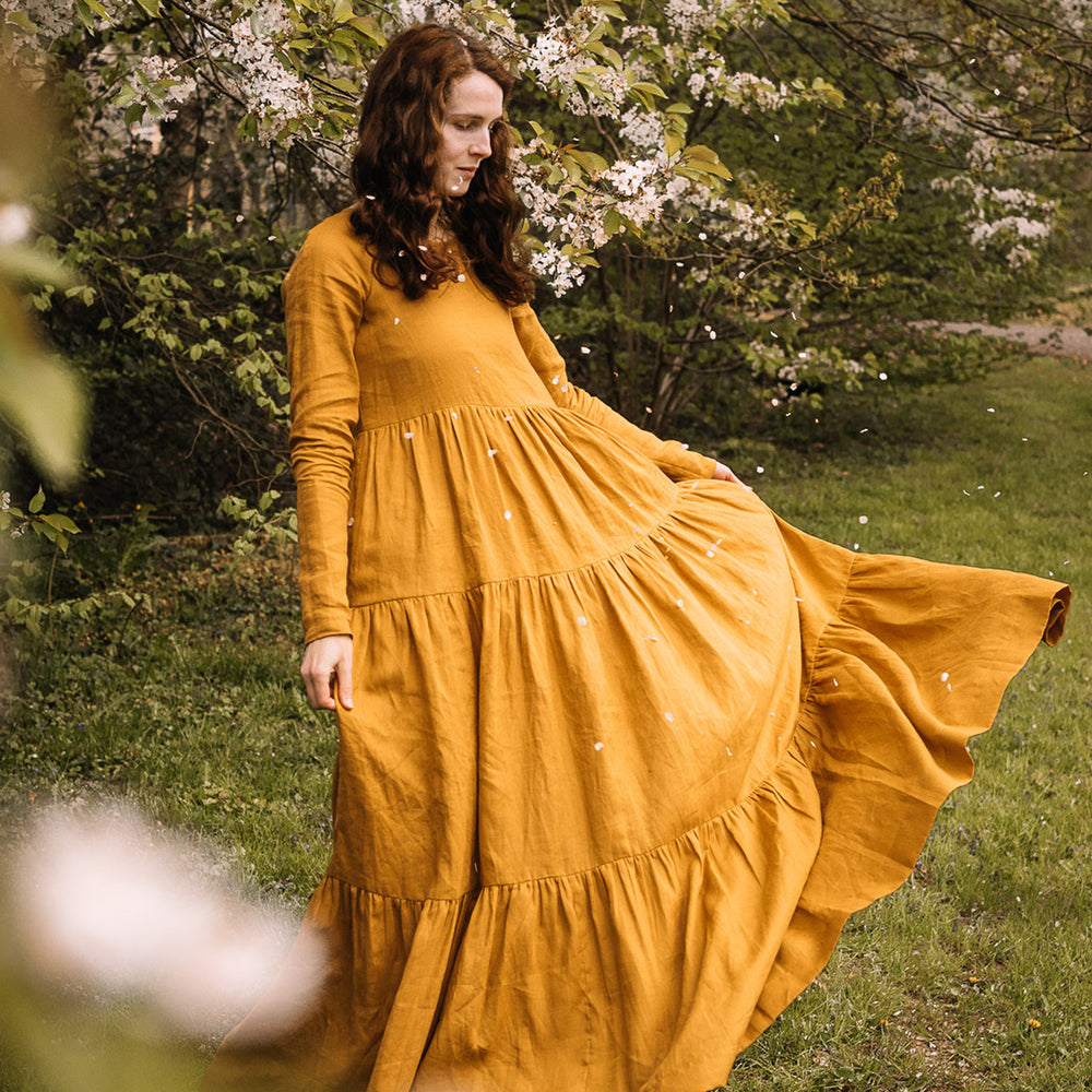 
                      
                        Bohemian Linen Dress in Mustard - VisibleArtShop
                      
                    