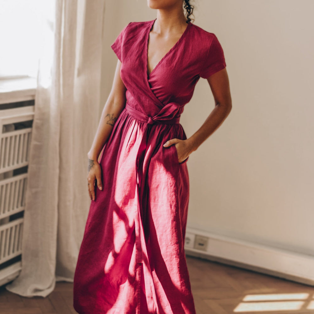 
                      
                        Midi Length Linen Wrap Dress, VisibleArtShop
                      
                    
