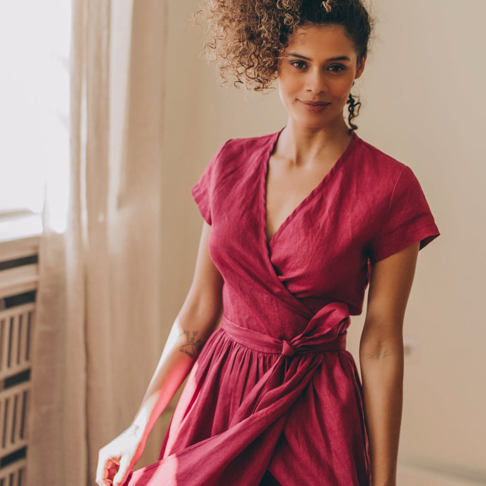 
                      
                        Midi Length Linen Wrap Dress, VisibleArtShop
                      
                    