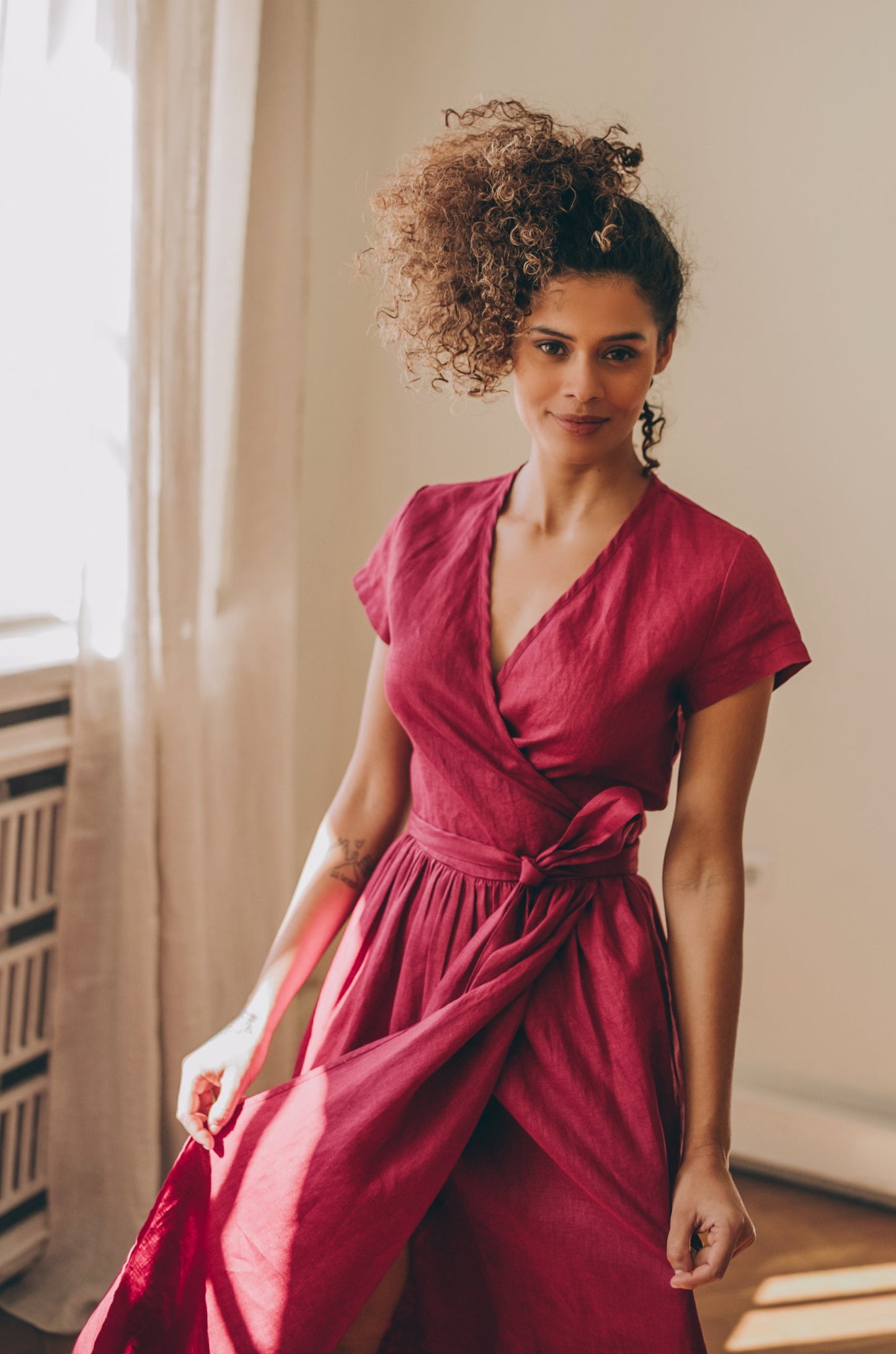 Linen Midi Dress - Burgundy Linen Dress - Linen Wrap Dress with Pockets - Linen Dress for Women - Linen Summer Dress - Linen Clothing Plus Size, 2XL / Linen Midi Dress - Burgundy Linen Dress - Linen Wrap Dress with Pockets - Linen Dress for Women - Linen Summer Dress - Linen Clothing Plus Size, 2XL /