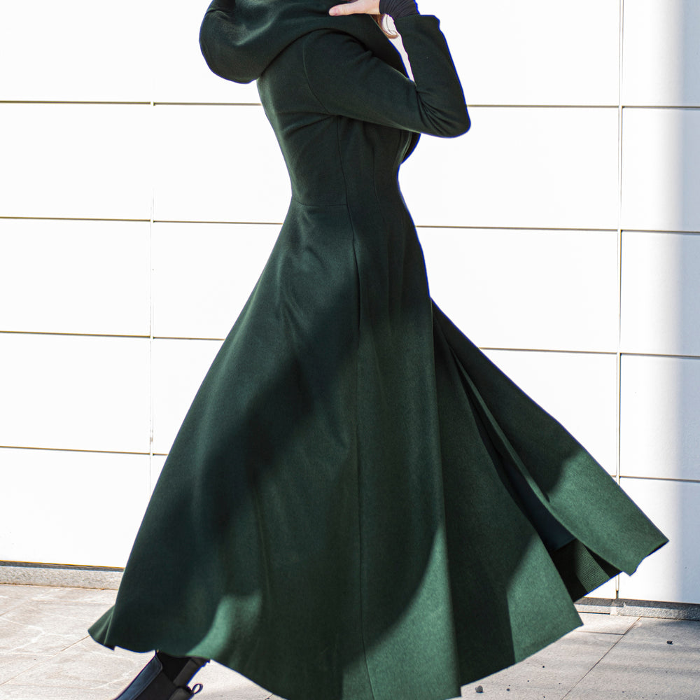 Wool Hooded Coat in Green - VisibleArtShop