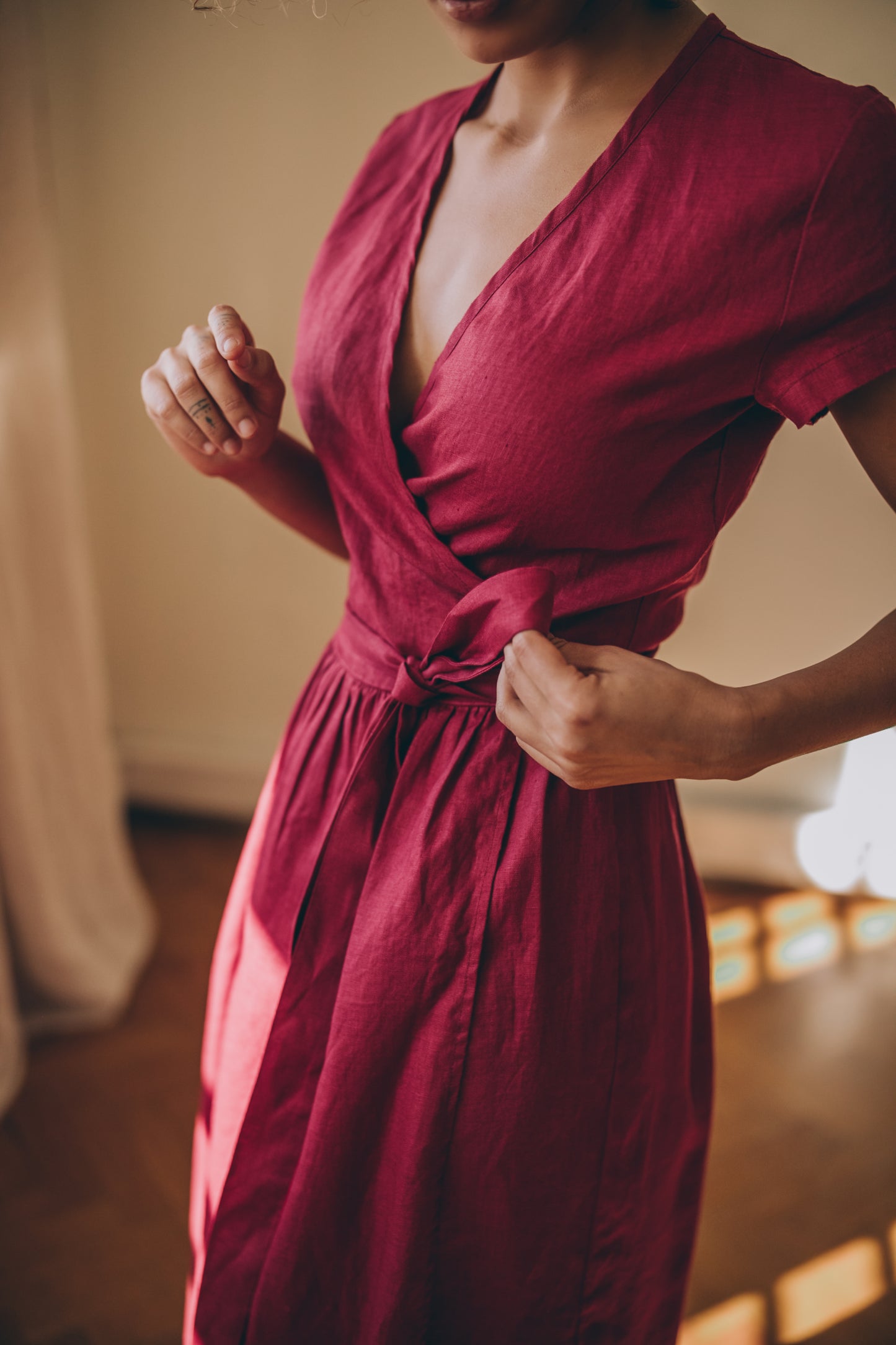 Linen Midi Dress - Burgundy Linen Dress - Linen Wrap Dress with Pockets - Linen Dress for Women - Linen Summer Dress - Linen Clothing Plus Size, 2XL / Linen Midi Dress - Burgundy Linen Dress - Linen Wrap Dress with Pockets - Linen Dress for Women - Linen Summer Dress - Linen Clothing Plus Size, 2XL /