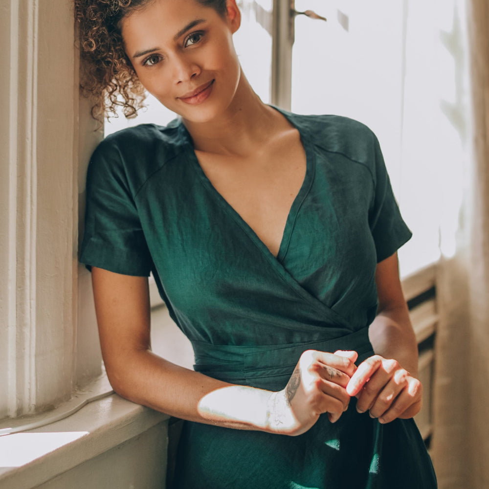 
                      
                        Midi Length Linen Wrap Dress, VisibleArtShop
                      
                    