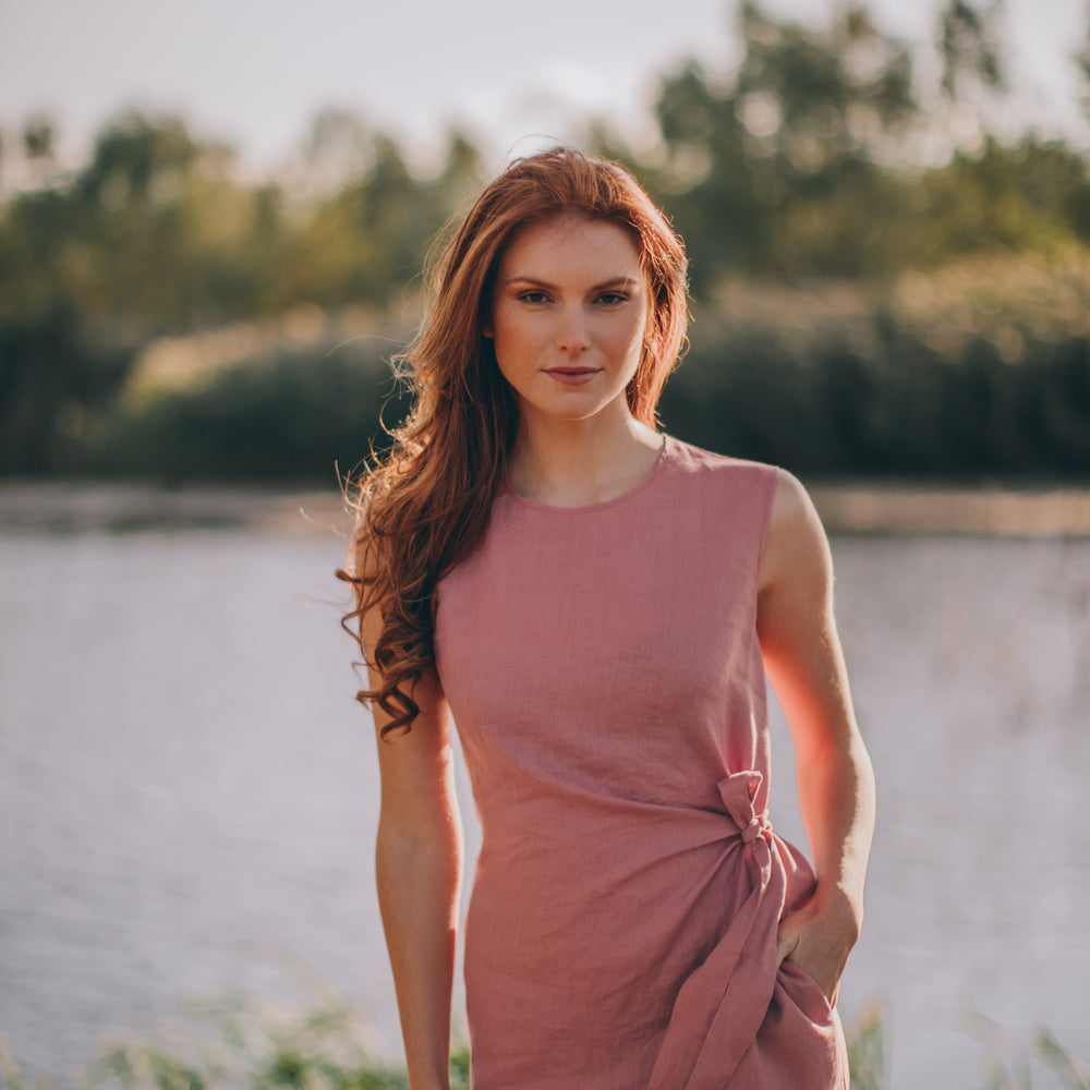 
                      
                        Linen Dress with Ruched Tie Detail, VisibleArtShop
                      
                    