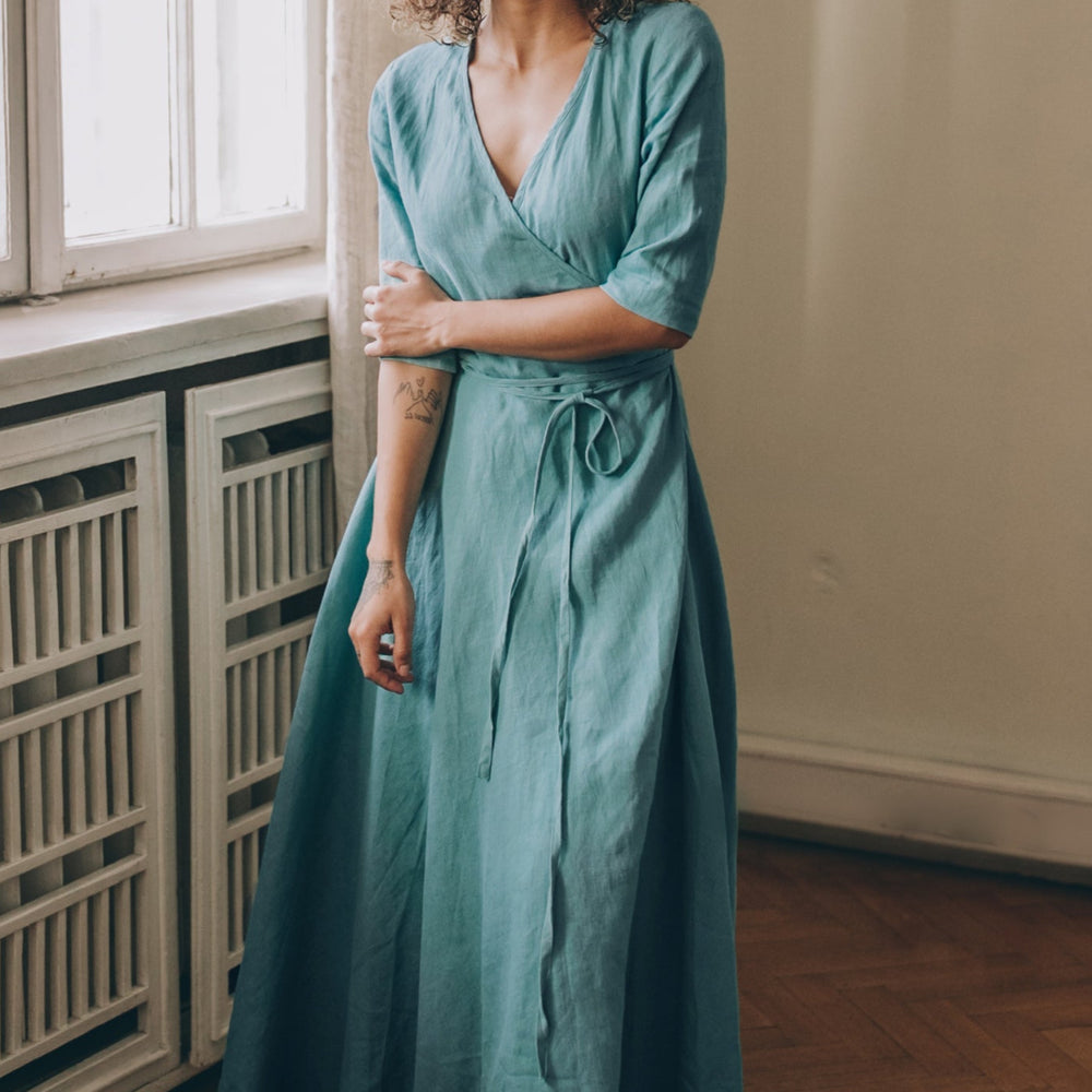 
                      
                        Linen Maxi Dress with Tie Waist & 3/4 sleeve, VisibleArtShop
                      
                    