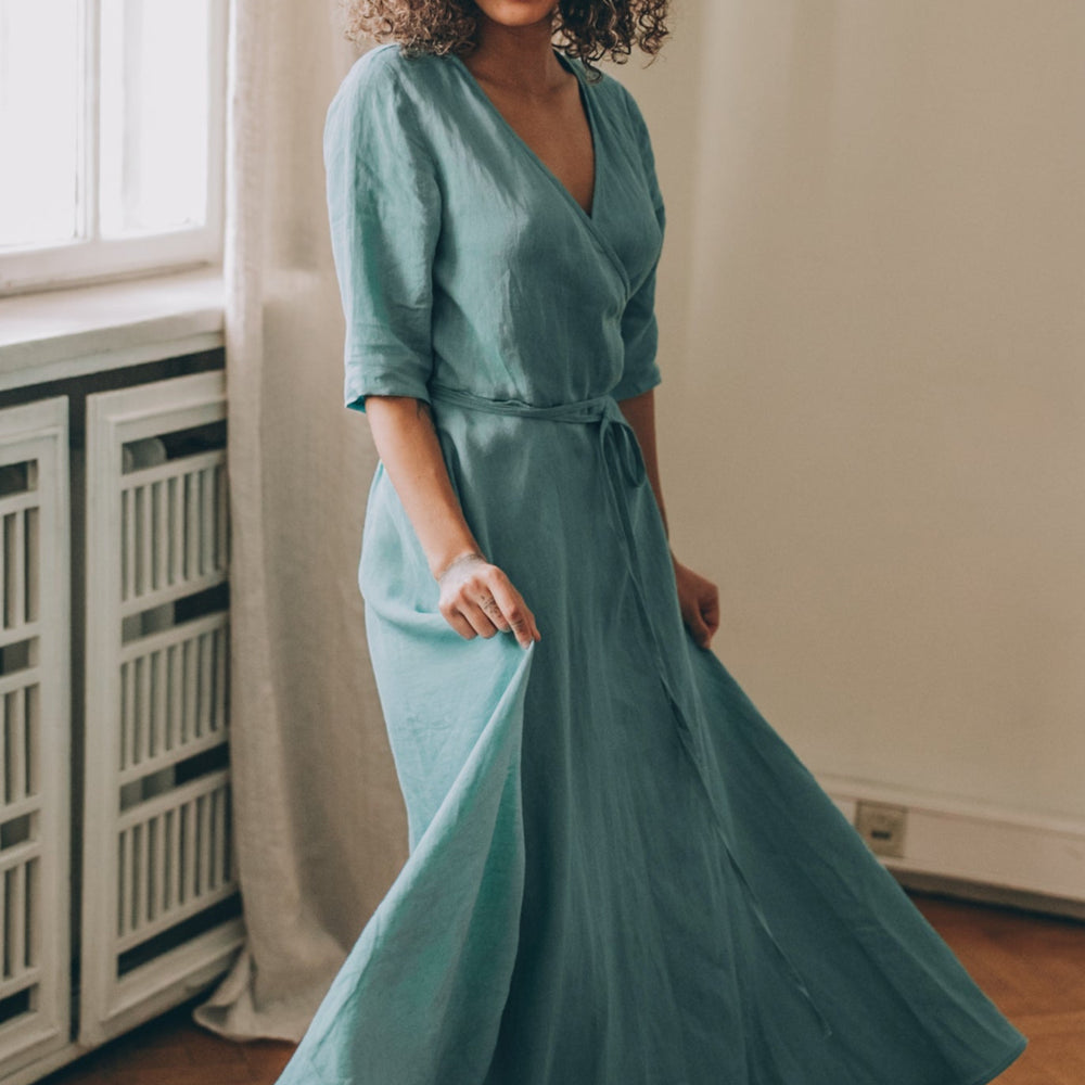 
                      
                        Linen Maxi Dress with Tie Waist & 3/4 sleeve, VisibleArtShop
                      
                    