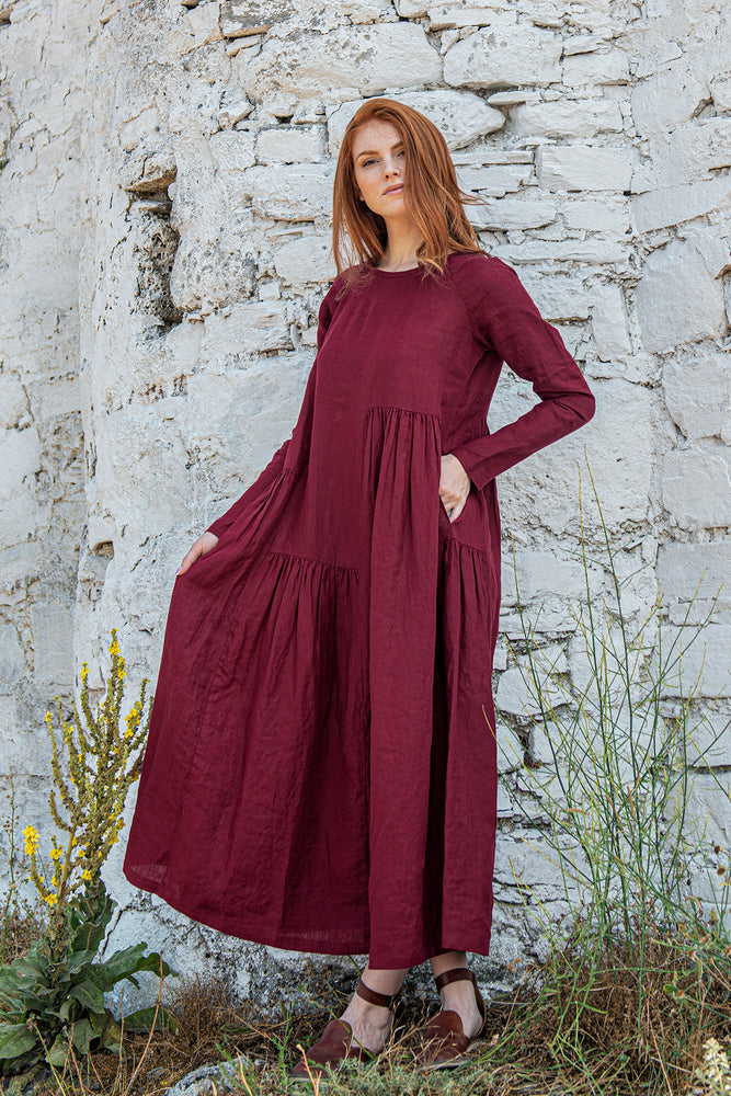 Relaxed Long Sleeve Linen Dress - VisibleArtShop