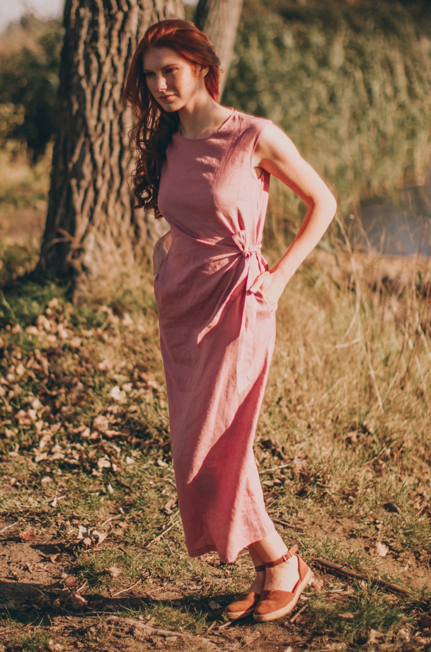 Linen Dress with Ruched Tie Detail - Comfortable & Elegant Summer Style VisibleArtShop Linen Dress with Ruched Tie Detail - Comfortable & Elegant Summer Style VisibleArtShop