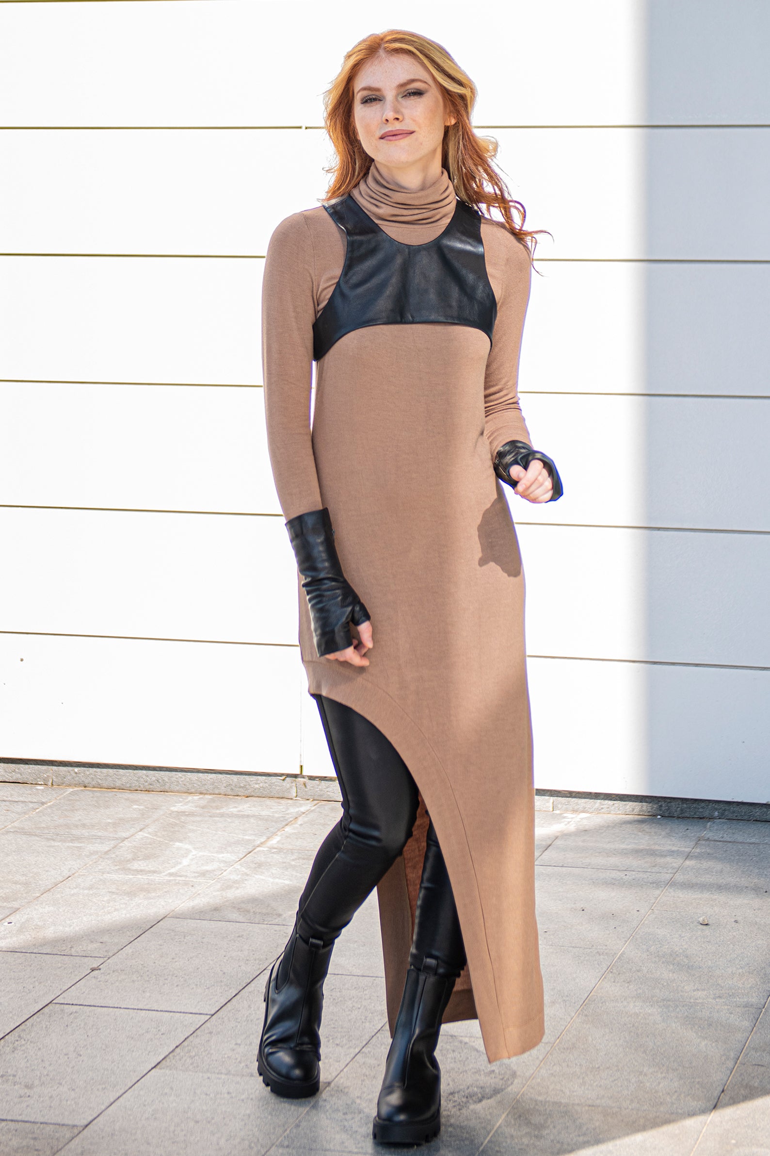 Turtleneck Leather Dress