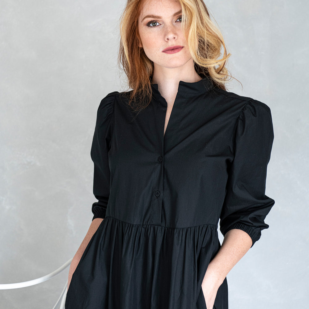 black tiered shirt dress Tiered Utility Shirt Dress Black