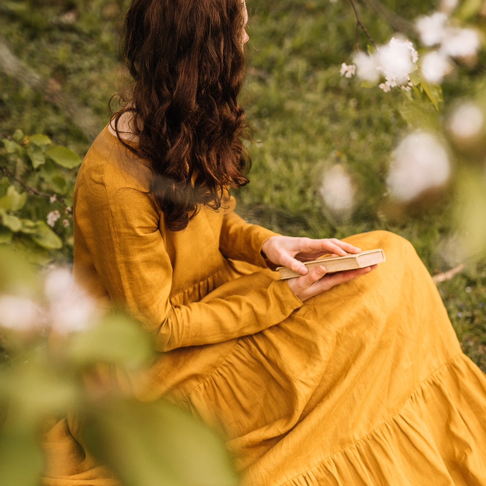 
                      
                        Bohemian Linen Dress in Mustard - VisibleArtShop
                      
                    