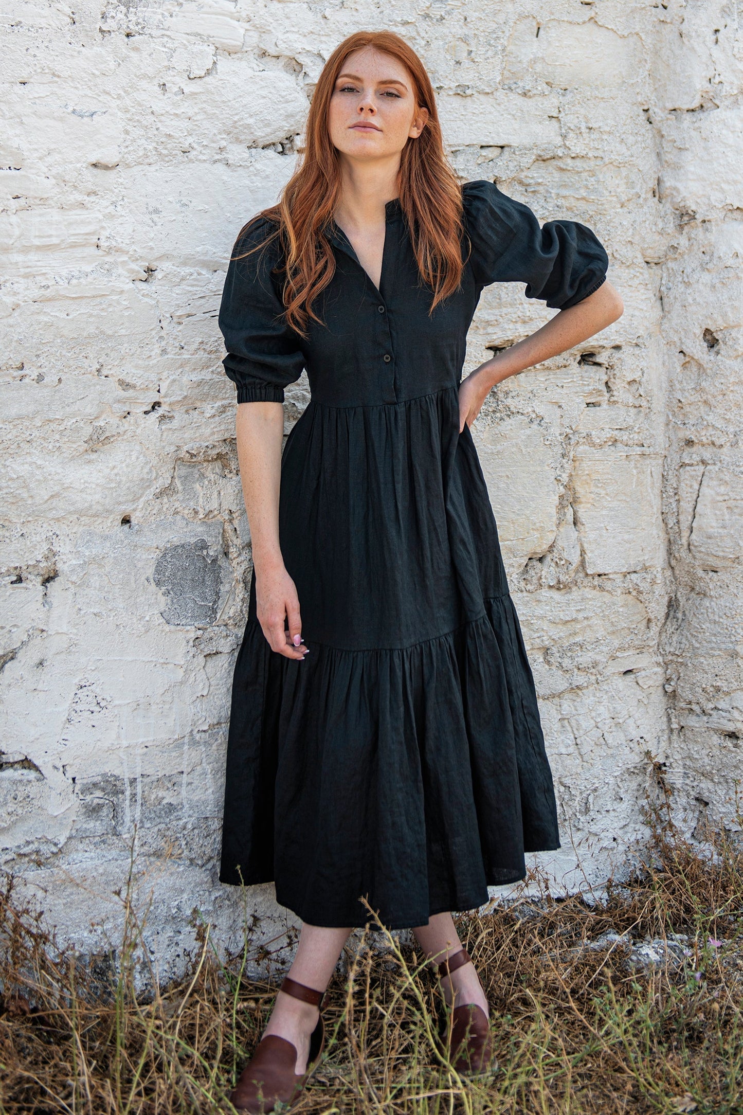 Puff Sleeved Linen Dress in Black, Linen Dress, Black Midi Dress, Linen Dress for Women, Linen Romantic Dress, Plus Size Linen Dress, 3XL / Moroccan Puff Sleeved Linen Dress in Black, Linen Dress, Black Midi Dress, Linen Dress for Women, Linen Romantic Dress, Plus Size Linen Dress, 3XL / Moroccan