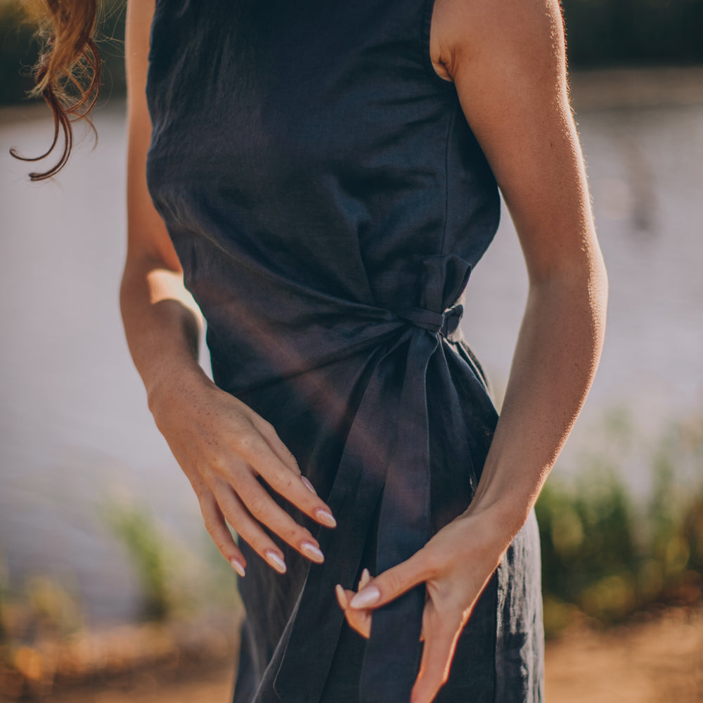 
                      
                        Long Linen Dress with Ruched Waist, VisibleArtShop
                      
                    