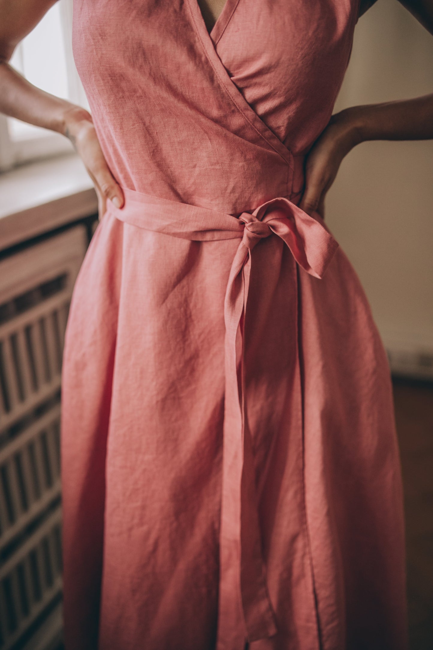 Sleeveless Linen A-Line Dress with Tie Waist – VisibleArtShop sleeveless-linen-a-line-dress-with-tie-waist-visibleartshop