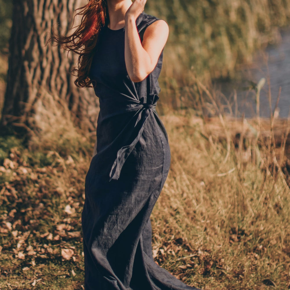 
                      
                        Long Linen Dress with Ruched Waist, VisibleArtShop
                      
                    