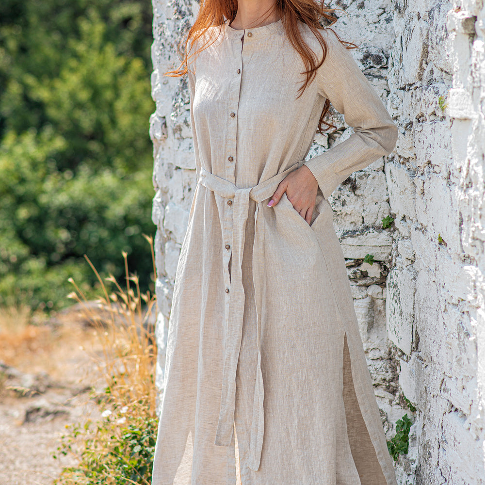 
                      
                        Long Sleeve Linen Shirt Dress - VisibleArtShop
                      
                    