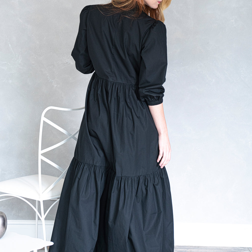 black long sleeve tiered dress Black Tiered Maxi Dress BLANK