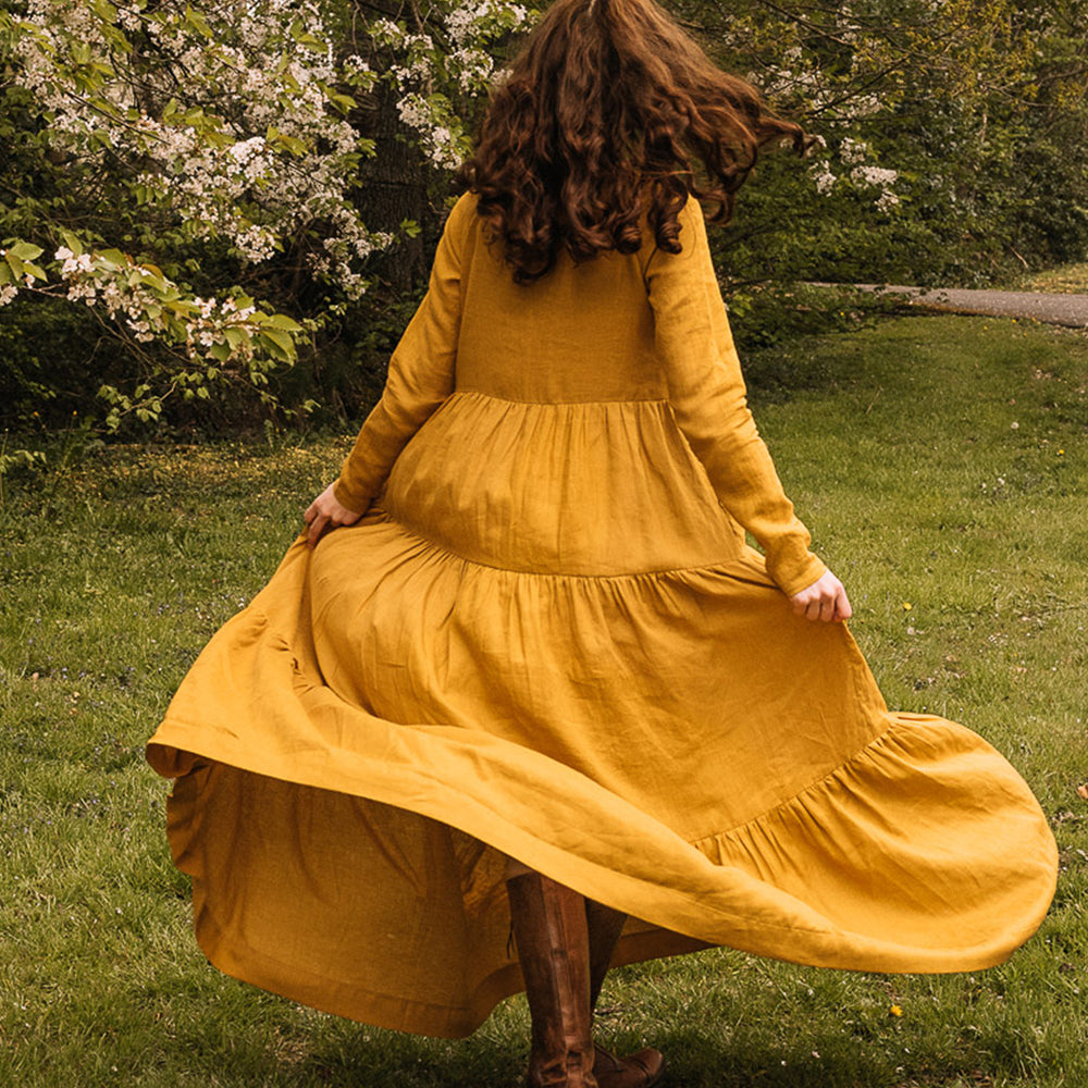 
                      
                        Bohemian Linen Dress in Mustard - VisibleArtShop
                      
                    