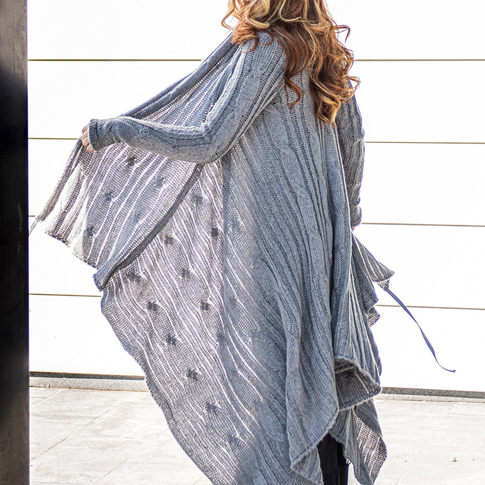 
                      
                        Long Asymmetrical Knit Cardigan with Draped Front, VisibleArtShop
                      
                    