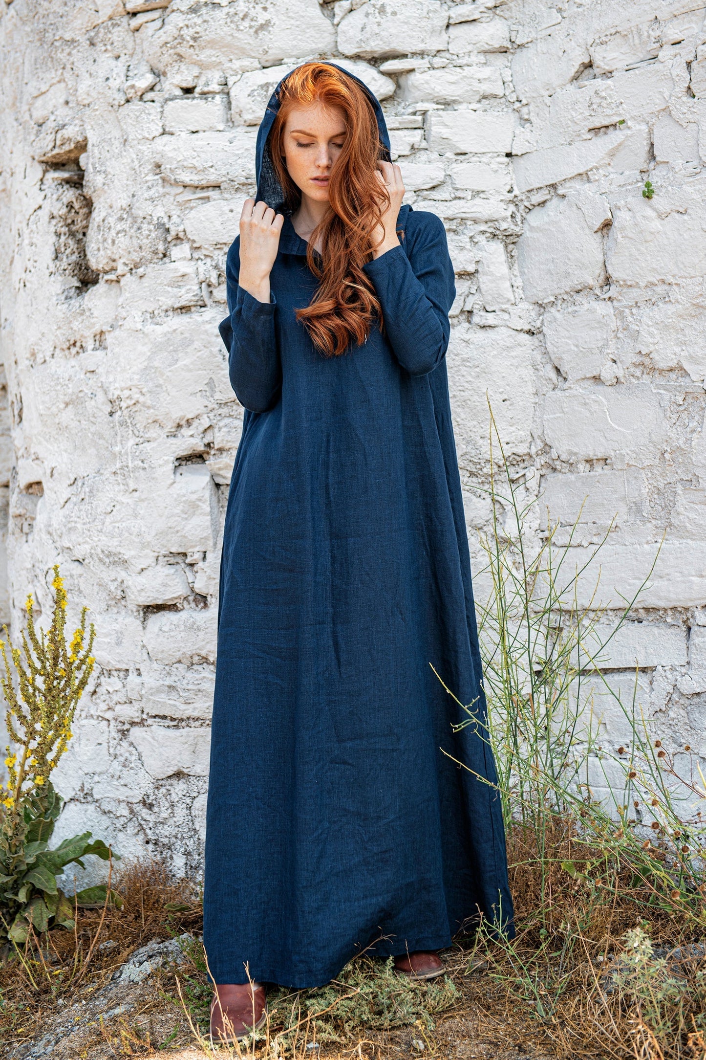 Long Sleeve Hooded Linen Dress, Blue Linen Dress, Linen Maxi Dress, Linen Kaftan with Pockets, Linen Abaya, Linen Dress for Women, XL / Black Long Sleeve Hooded Linen Dress, Blue Linen Dress, Linen Maxi Dress, Linen Kaftan with Pockets, Linen Abaya, Linen Dress for Women, XL / Black