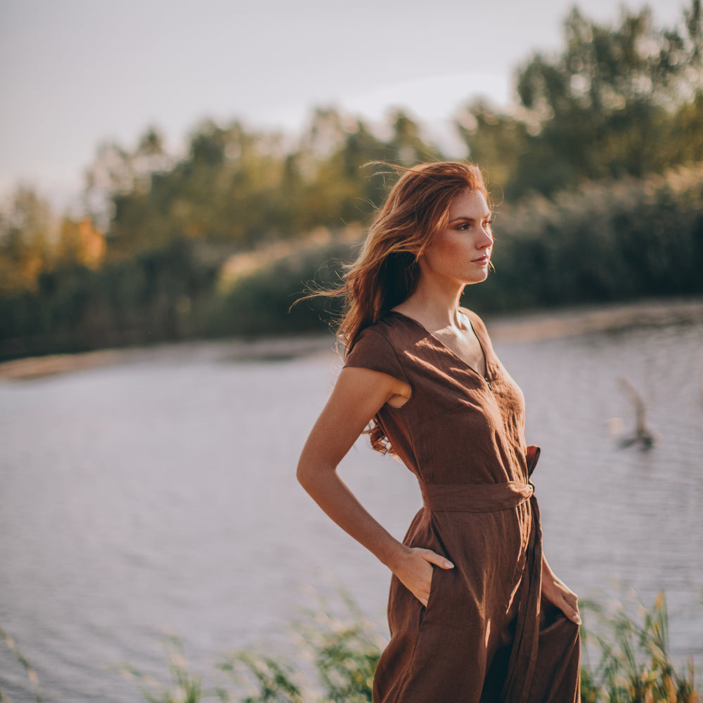 
                      
                        Wide Leg Linen Jumpsuit with Tie Belt, VisibleArtShop
                      
                    
