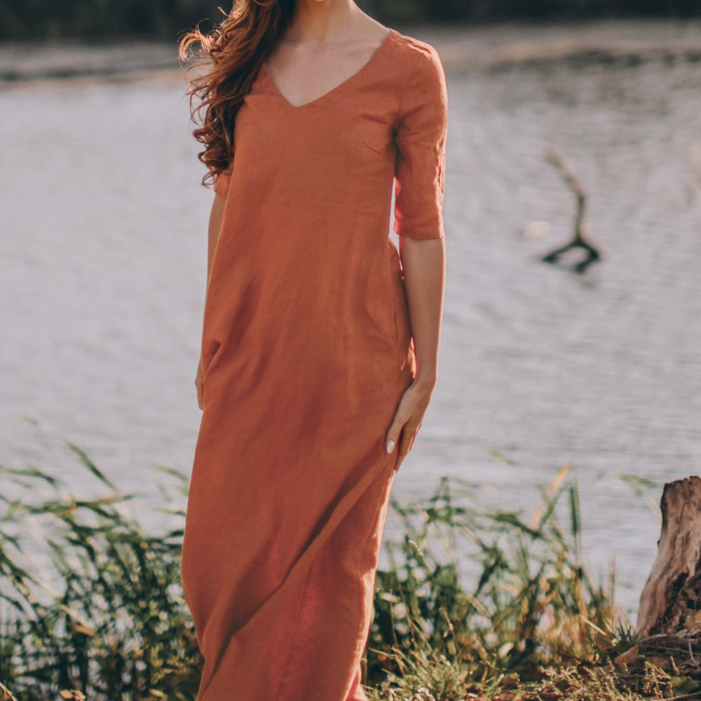 
                      
                        Sleeved Linen Maxi Dress, VisibleArtShop
                      
                    