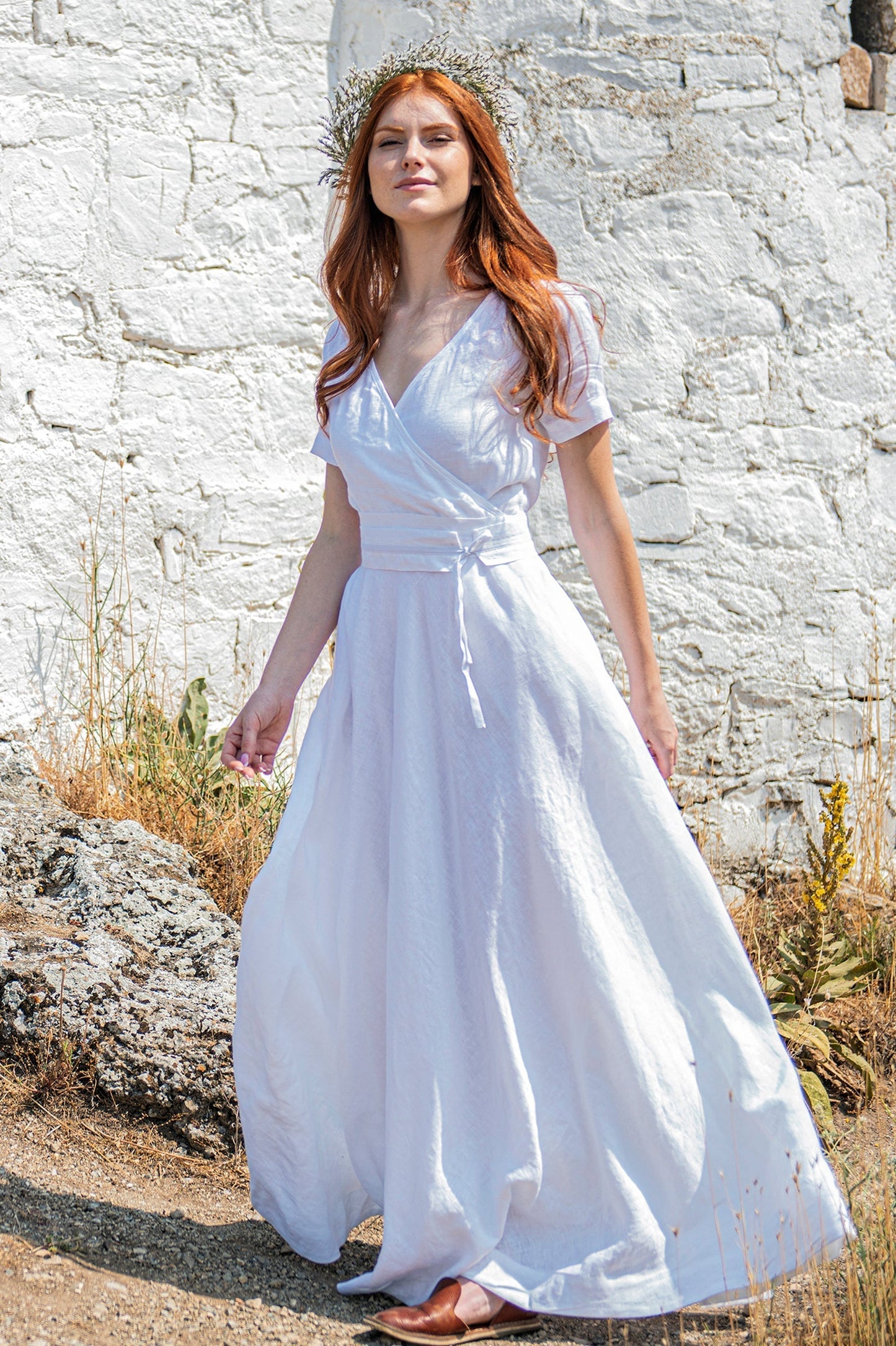 Linen Wrap Dress in White, Linen Wedding Dress, Linen Clothing for Women, 2XL / Light Blue Linen Wrap Dress in White, Linen Wedding Dress, Linen Clothing for Women, 2XL / Light Blue