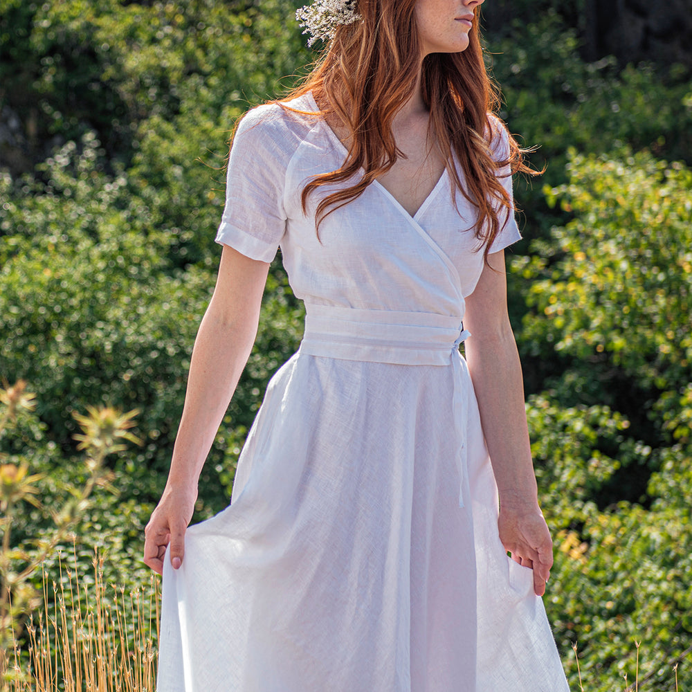 
                      
                        Linen Wrap Dress in White - VisibleArtShop
                      
                    