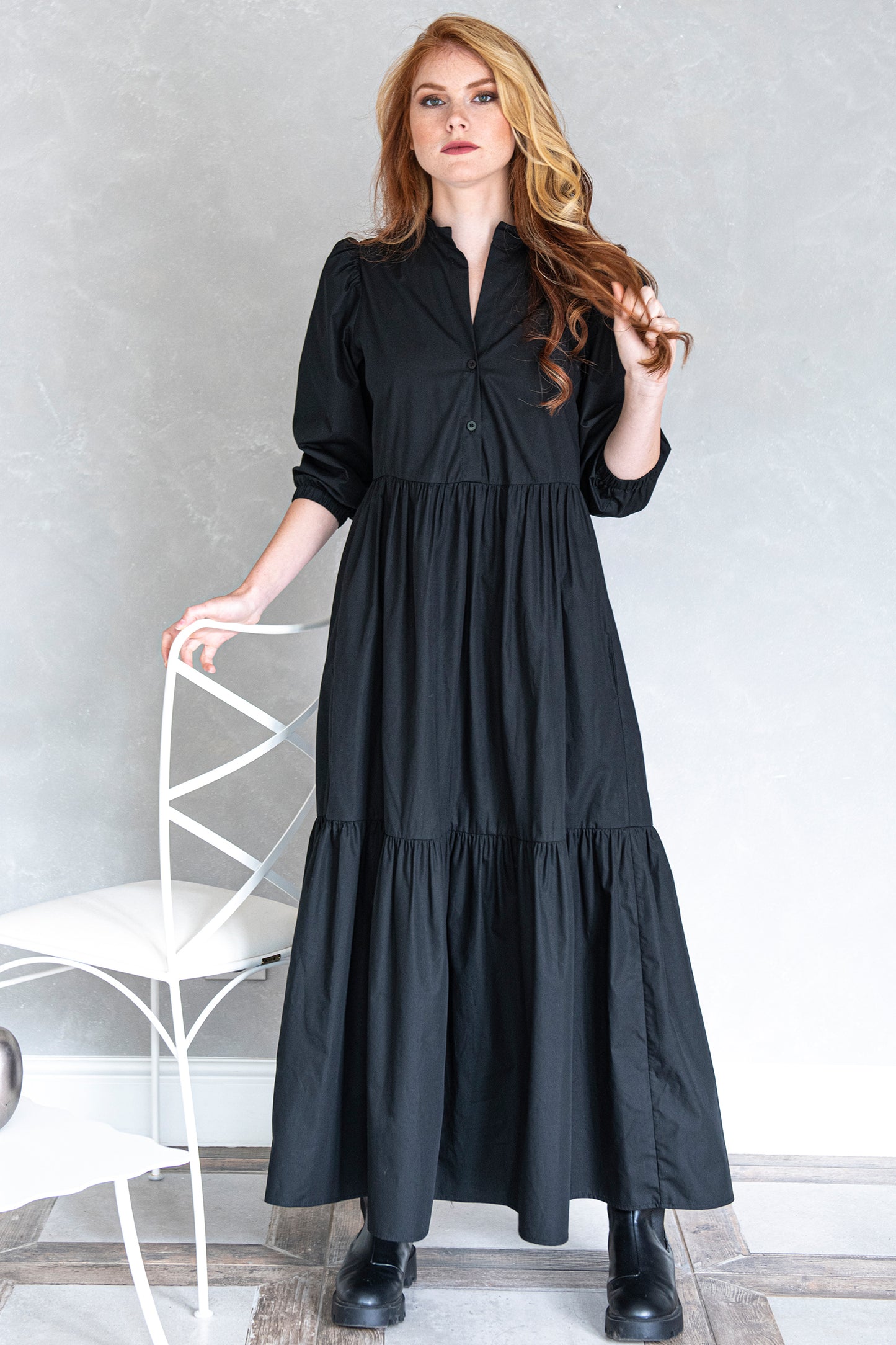 black cotton tiered maxi dress Tiered Cotton Cut-Out Maxi Dress