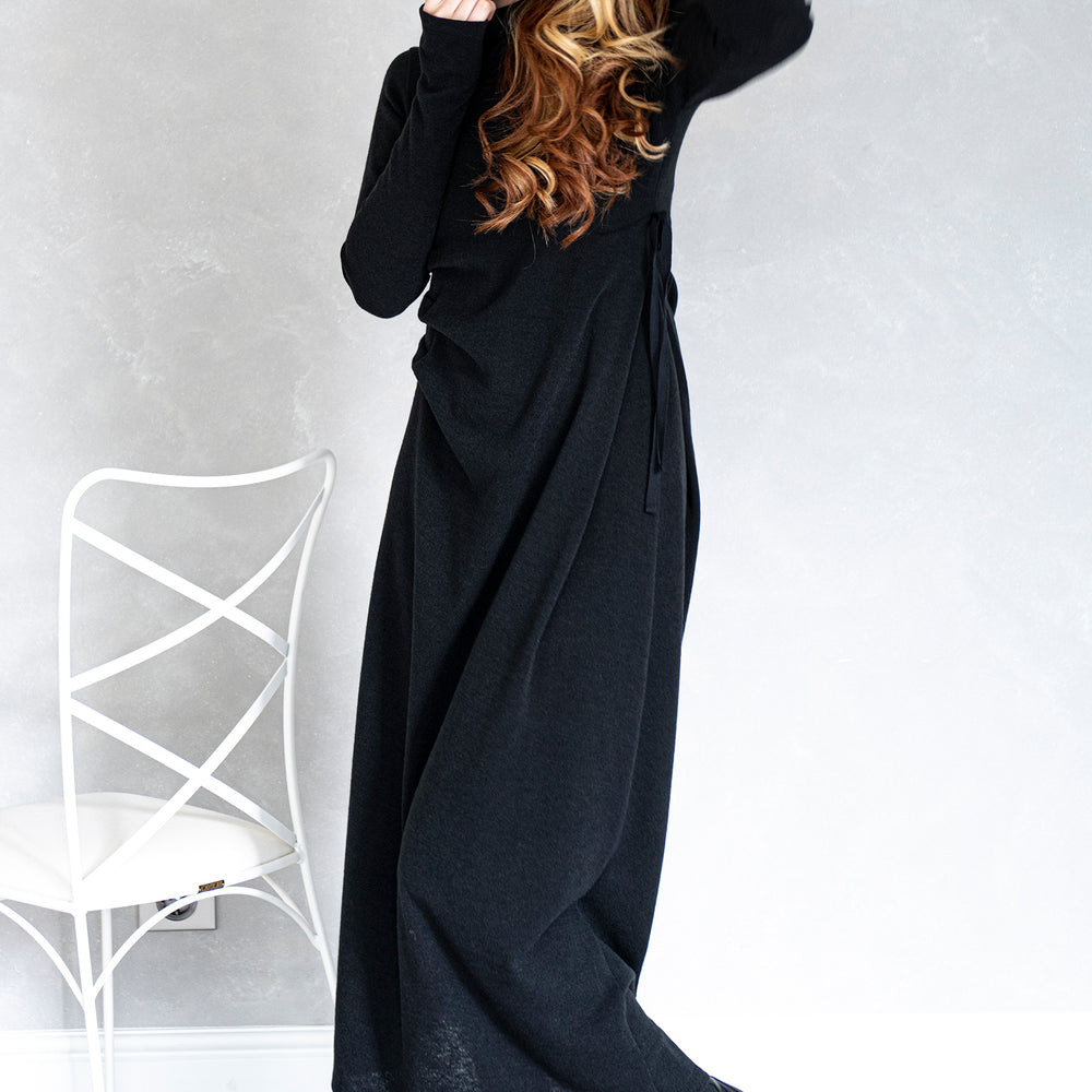 Hooded Knit Dress with Draping - VisibleArtShop