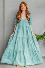 Dusty Turquoise Dress, Tiered Linen Dress, Victorian Dress, Plus Size Linen Dress, Plus Size Clothing, Romantic Summer Dress, Kaftan Dress