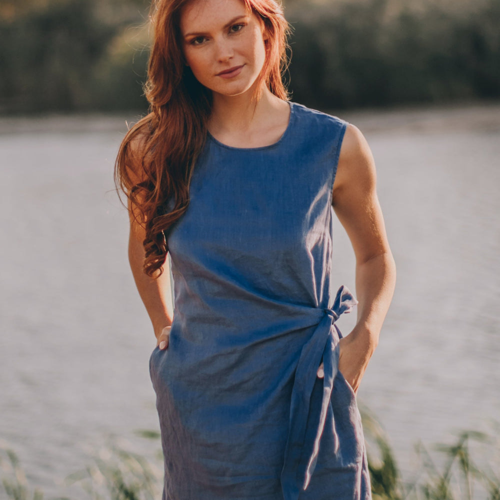 
                      
                        Linen Knee Length Dress with Knot Waist, VisibleArtShop
                      
                    
