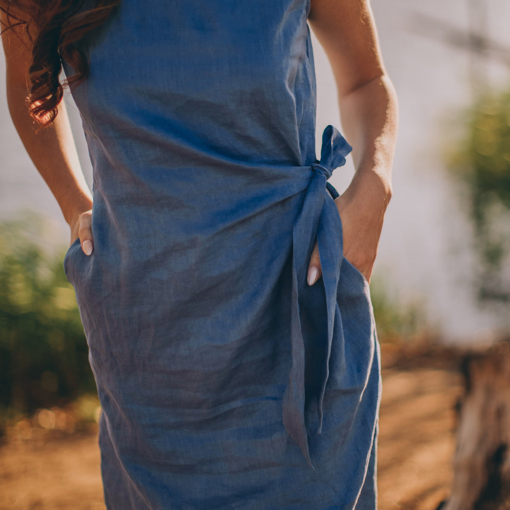
                      
                        Linen Knee Length Dress with Knot Waist, VisibleArtShop
                      
                    