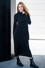Hooded Knit Dress with Waist Accent - VisibleArtShop