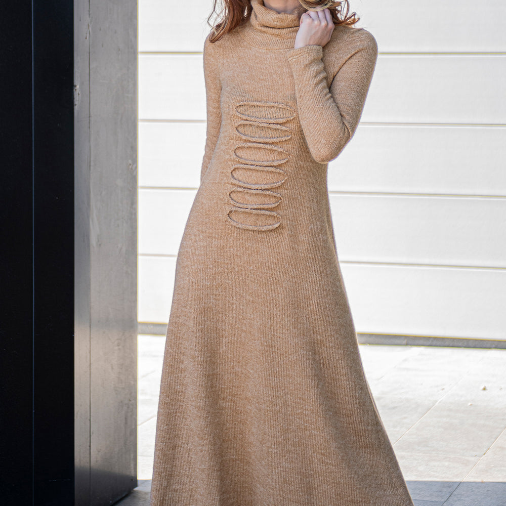 Long Sweater Dress with Front Detailing - VisibleArtShop