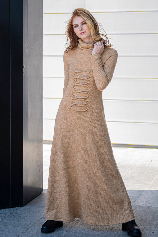 Long Sweater Dress with Front Detailing - VisibleArtShop