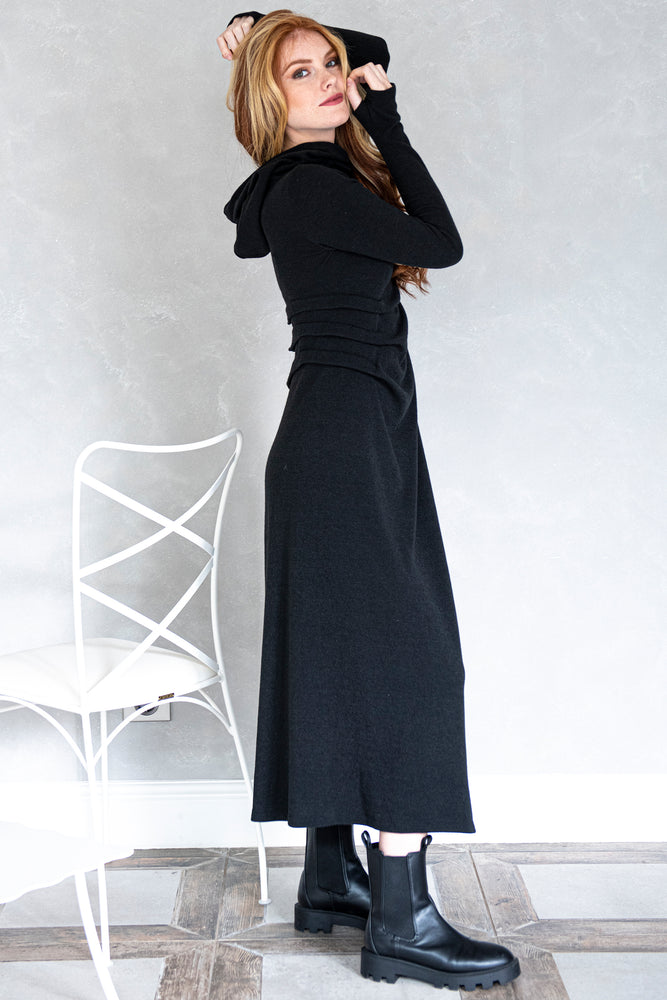 Hooded Knit Dress with Draping - VisibleArtShop