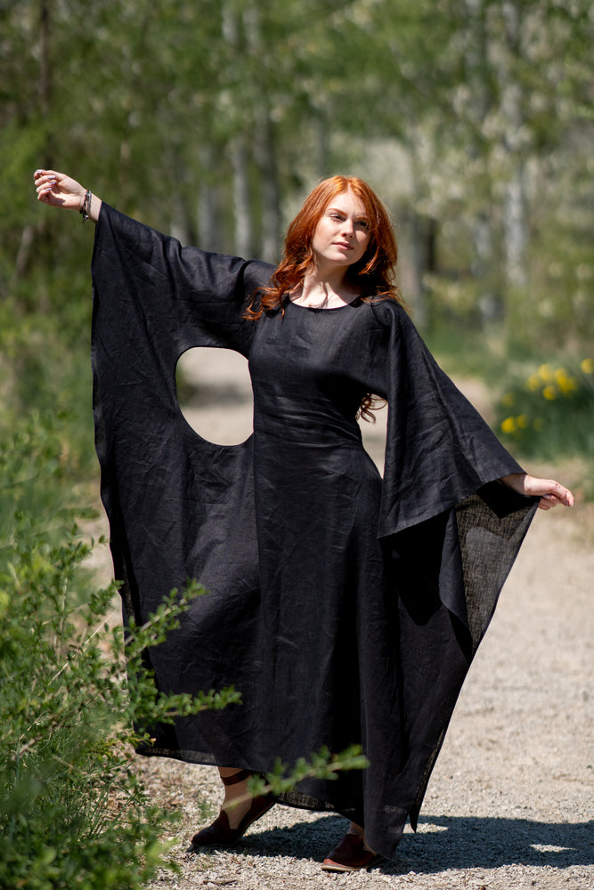 Long Linen Batwing Dress - VisibleArtShop